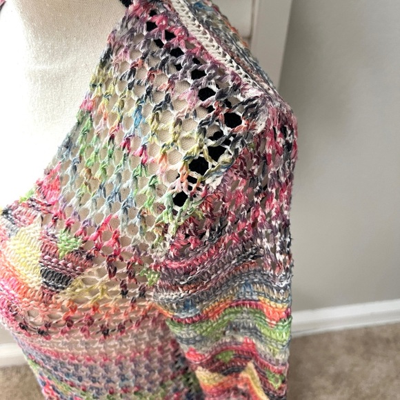 Laseine Open Knit Long Sleeve Cover-Up Top Colorful Vacation Resort Wear Beach - Picture 6 of 10